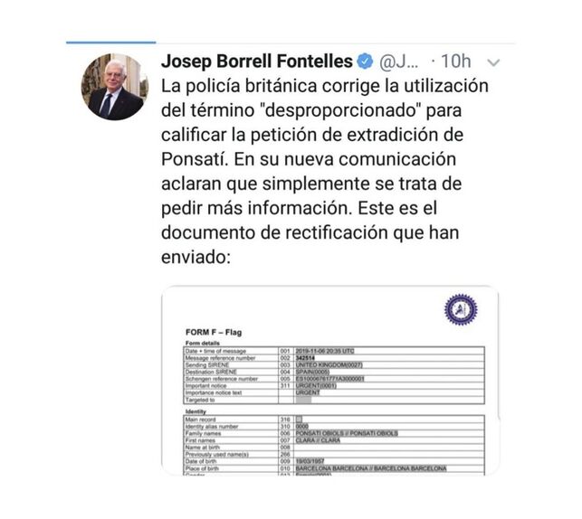 Riba exigeix una investigació urgent contra Borrell per publicar informació confidencial de Ponsatí